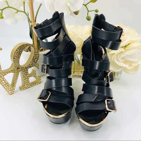 Aldo Leather Strap Buckle Wedges Heels - Picture 3 of 7